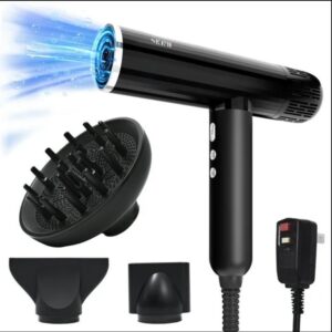SKIMI Ionic Hair Dryer, Black Blow Dryer, 110000RPM High-Speed Brushless Motor, Lightweight, 1600W