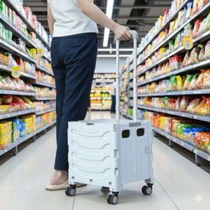 Foldable Utility Cart with Wheels Portable Shopping Cart with Wheels, Grocery Cart with Wheels Collapsible Rolling Crate 4 Rotate Wheels for Travel Shop Moving Luggage Office Use